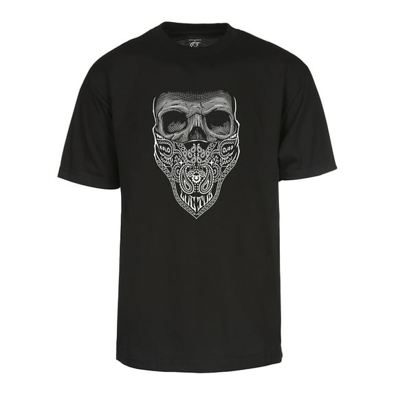 Men's Bandana Skull T-Shirt Short Sleeve Graphic Shirt, Black Medium
