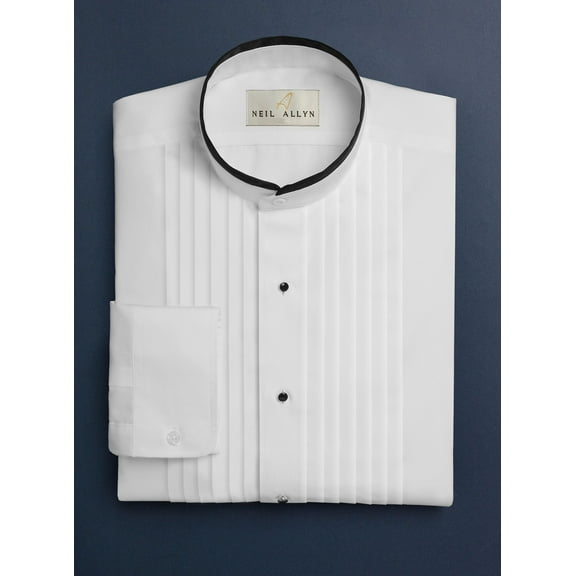 Men's Banded Collar 1/2" Pleats Formal Tuxedo Shirt with Black Piping-4XL-34-35
