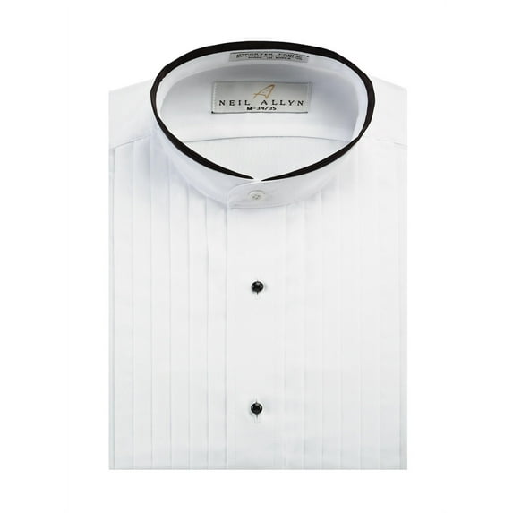 Men's Banded Collar 1/2" Pleats Tuxedo Shirt with Black Piping-M-30-31