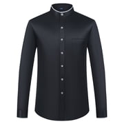 Men's Banded Collar Dress Shirts Long Sleeve Button Down Mandarin Collar Versatile Shirt Solid Shirt with Pocket