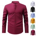 thumbnail image 1 of Men's Banded Collar Dress Shirts Long Sleeve Button Down Shirt Casual Solid Formal Regular Fit Blouse Business Work Tee, 1 of 5