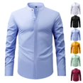 thumbnail image 1 of Men's Banded Collar Dress Shirts Long Sleeve Button Down Shirt Casual Solid Formal Regular Fit Blouse Business Work Tee, 1 of 5