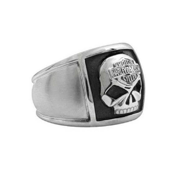 Men's Bar & Shield Skull Cigar Band Ring Stainless Steel HSR0020, Harley Davidson