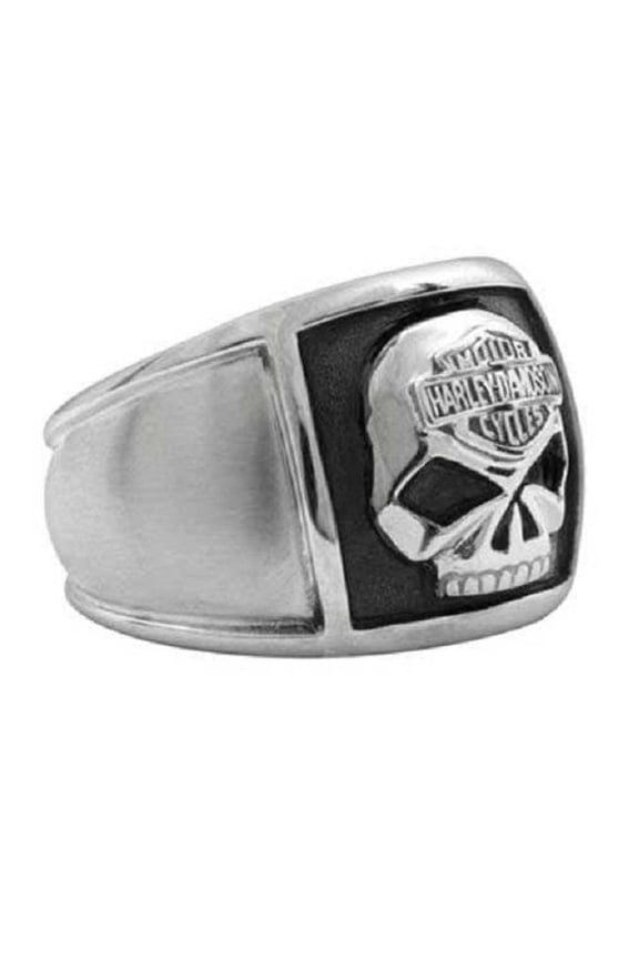 Men's Bar & Shield Skull Cigar Band Ring Stainless Steel HSR0020, Harley Davidson