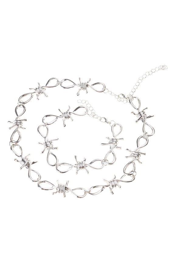 Men's Barbed Wire Brambles Necklace Bracelet Punk Gothic Alloy Jewelry Set Decoration Gift for Male Motorcyclists Bikers