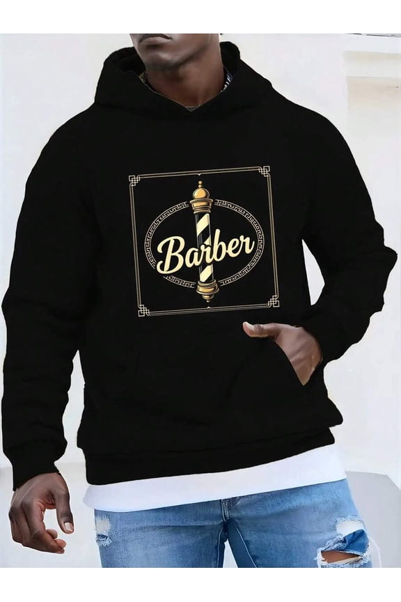 Men's Barber Shop Hoodie - Vintage Barber Pole Pattern Pullover Sweatshirt, Spring And Autumn Jacket With Front Pocket, Suitable For Barbers And Customers, Classic Barber Clothing,