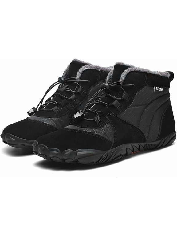 Men’s Barefoot Wide Toe Box Winter Boots, Waterproof Warm Plush Lined Snow Boots, Zero-Drop Anti-Slip Outdoor Walking Hiking Trekking Cold-Weather Comfort Shoes