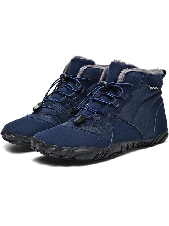 Men’s Barefoot Wide Toe Box Winter Boots, Waterproof Warm Plush Lined Snow Boots, Zero-Drop Anti-Slip Outdoor Walking Hiking Trekking Cold-Weather Comfort Shoes