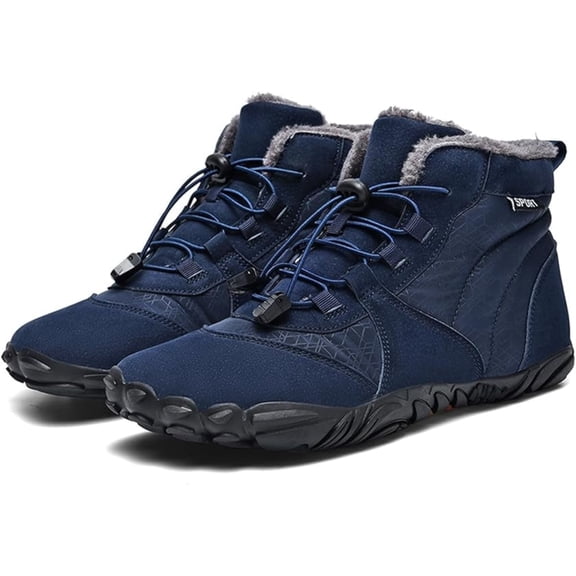 Men’s Barefoot Wide Toe Box Winter Boots, Waterproof Warm Plush Lined Snow Boots, Zero-Drop Anti-Slip Outdoor Walking Hiking Trekking Cold-Weather Comfort Shoes
