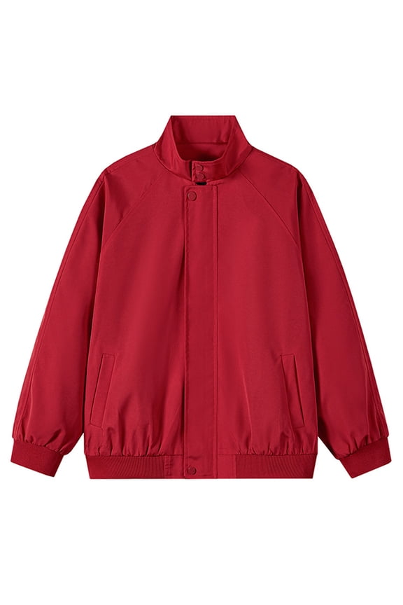 Men's Barn Jacket, Stand Collar Bomber Jacket Men's Work Coat (Red M)
