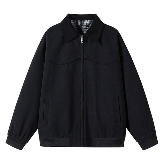 Men's Barn Jackets Contrast Lapel Solid Utility Cargo Jacket Lightweight Shacket Jackets, Zipped Bomber Jackets (Black M)
