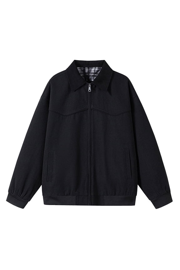 Men's Barn Jackets Contrast Lapel Solid Utility Cargo Jacket Lightweight Shacket Jackets, Zipped Bomber Jackets (Black XXXXXXS)