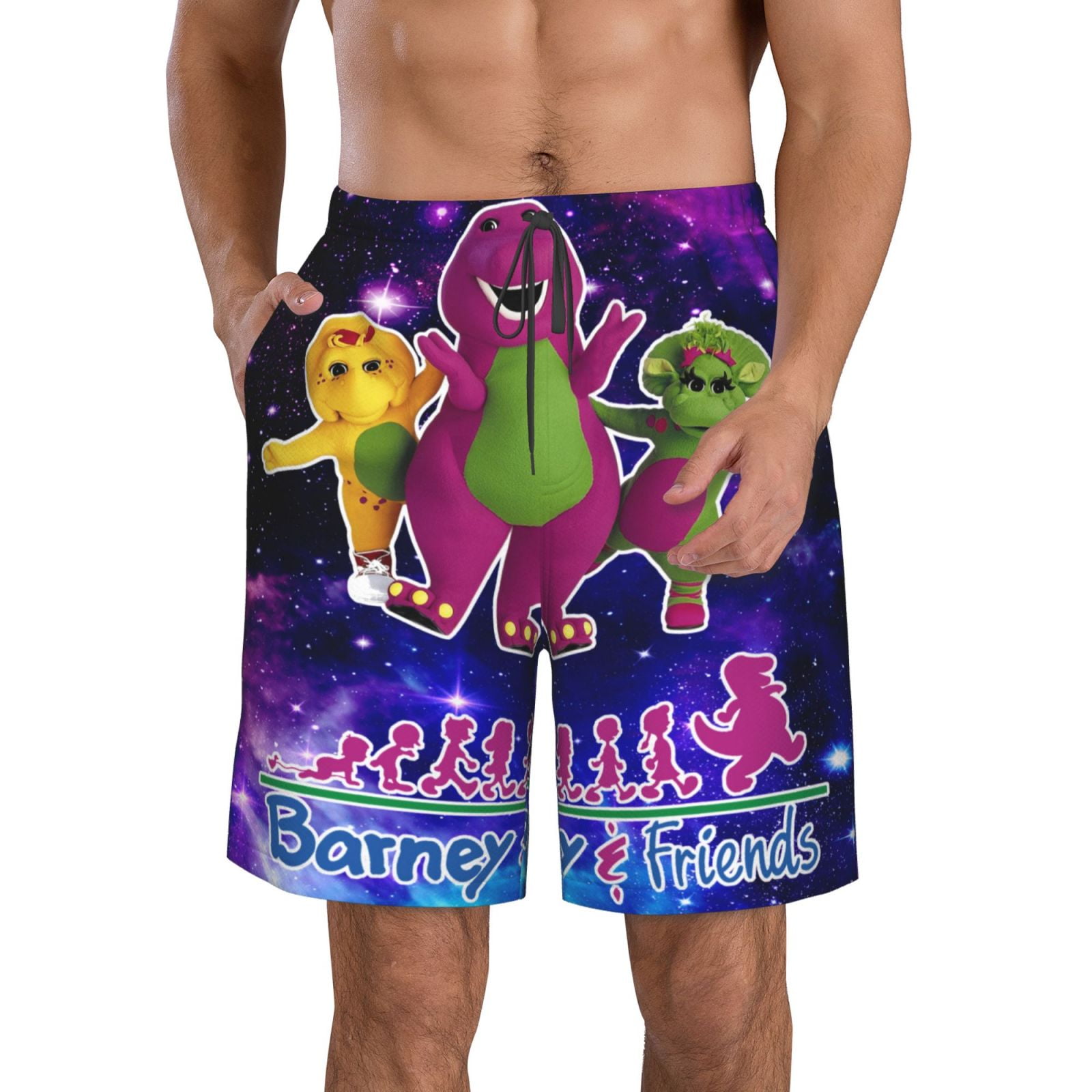Men's Barney And Friends Swim Trunks Quick Dry Bathing Suits
