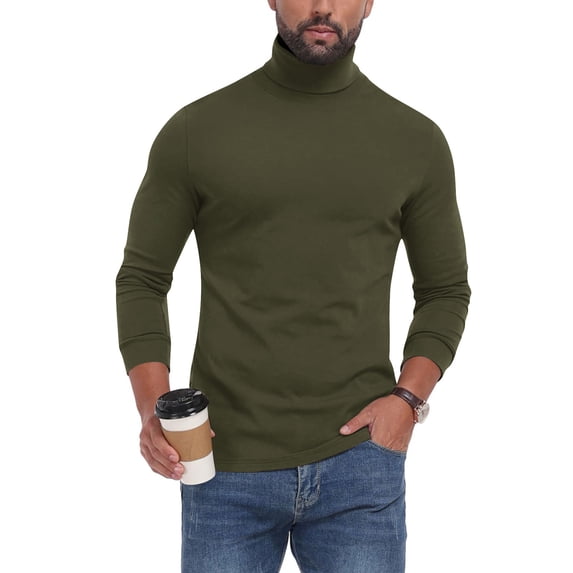 Men's Base Layer Shirt Long Sleeve Turtleneck Solid Pullover Tops Green S