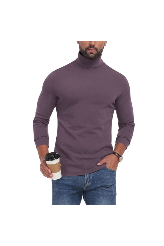 Men's Base Layer Shirt Long Sleeve Turtleneck Solid Pullover Tops Purple 2XL