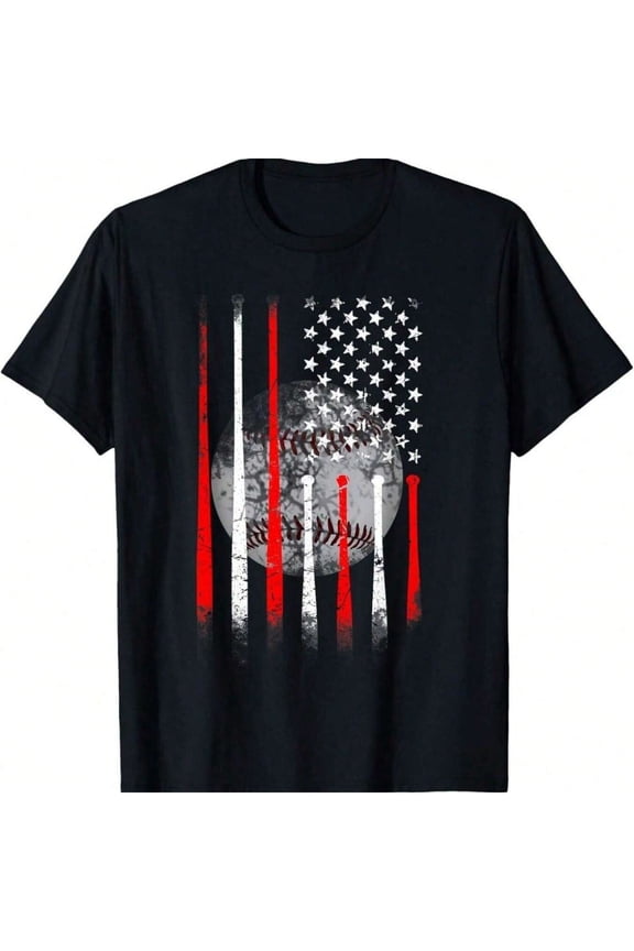Men's Baseball American Flag T-Shirt Patriotic USA Sports Graphic Tee