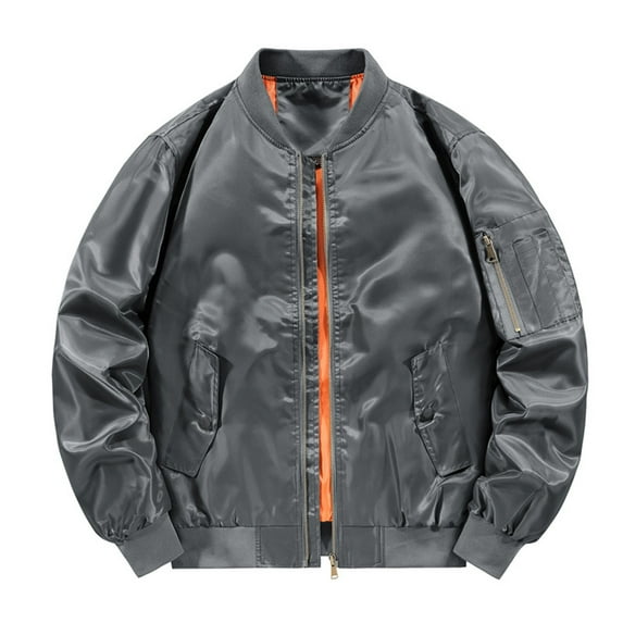 Men's Baseball Bomber Jacket Long Sleeve Stand Collar Full Zip Loose Fit Water Resistant with Multiple Pockets Casual Golf Windbreaker Coat Big and Tall Size S-5XL Gray