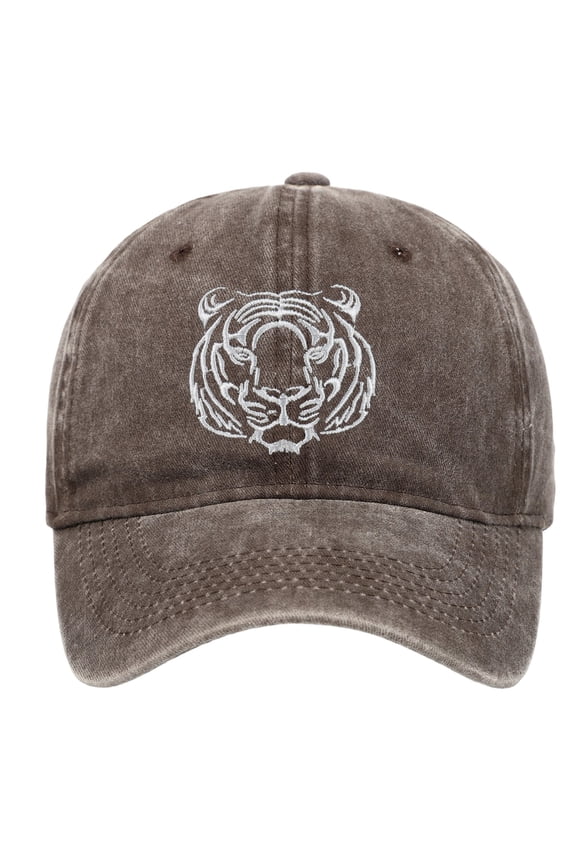 Men’s Baseball Cap Tiger Head Embroidered Pattern Vintage Washed Cap Adjustable Outdoor Sports Caps