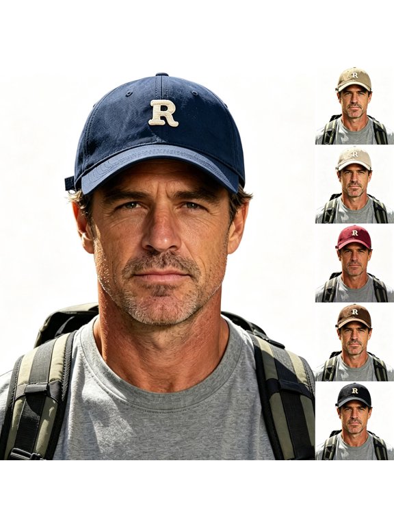 Men's Baseball Caps Embroidered Sport Letter R Washed Cotton Vintage Caps Navy Free Size
