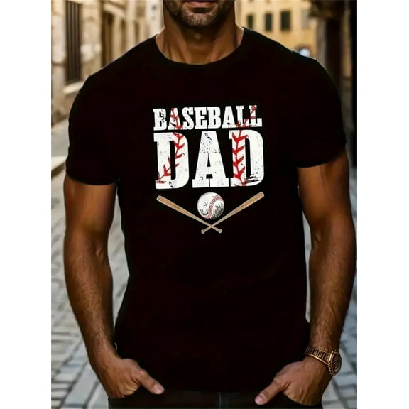 Men's Baseball Dad Graphic Tee - 100% Cotton, Comfortable & Breathable, Casual Round Neck Short-Sleeve T-Shirt with Unique Baseball Print, Perfect for Casual Attire