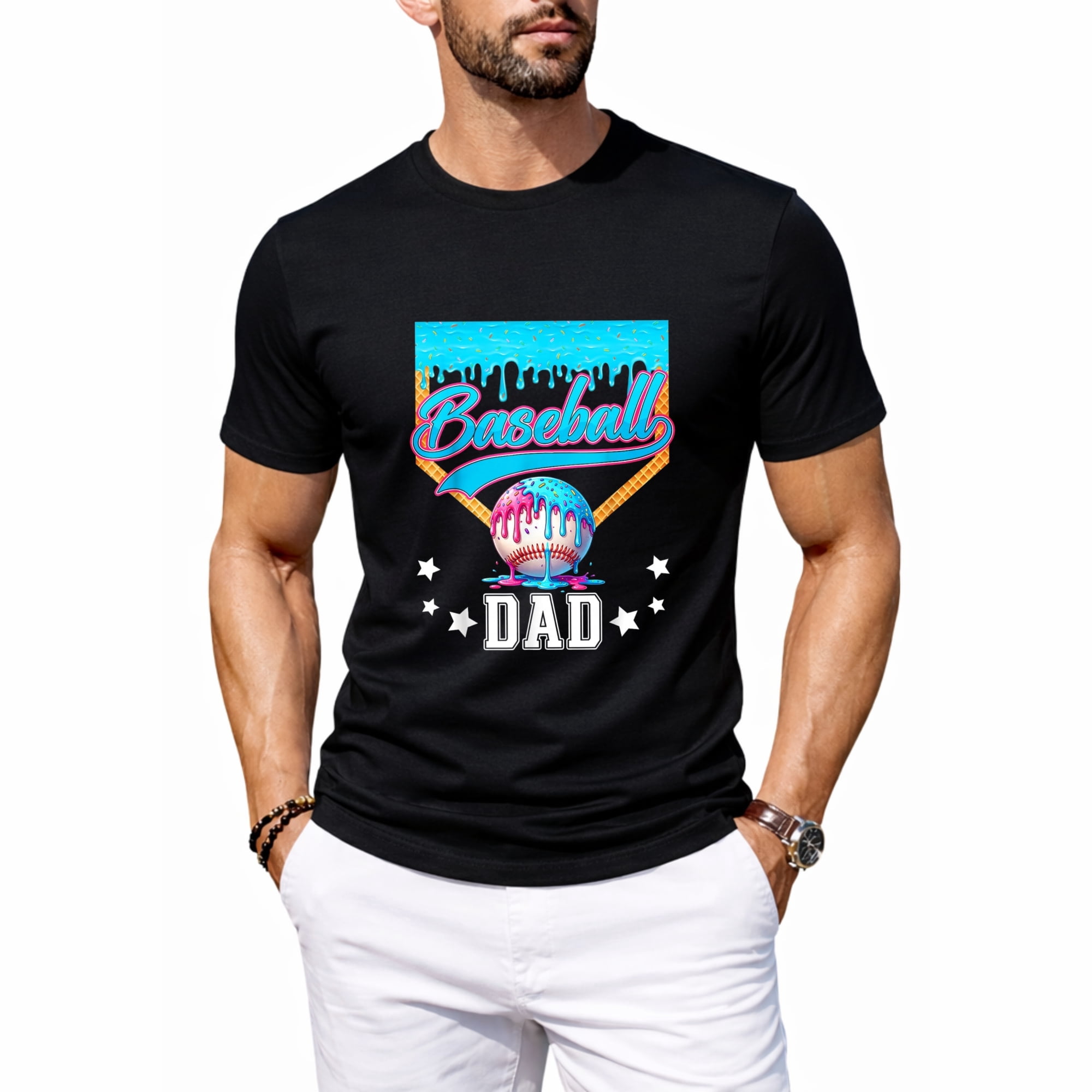 Men's Baseball Dad Ice Cream Drip Graphic T-Shirt, Casual Short Sleeve ...