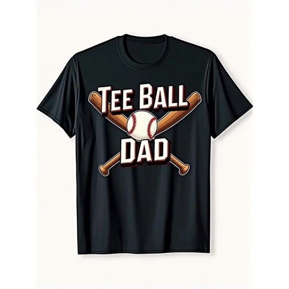 Men's Baseball Graphic T-Shirt - Soft Breathable Cotton Tee with Tee Ball Dad Design - Perfect Father's Day Gift for Little League Coaches, Machine Washable Black Shirt