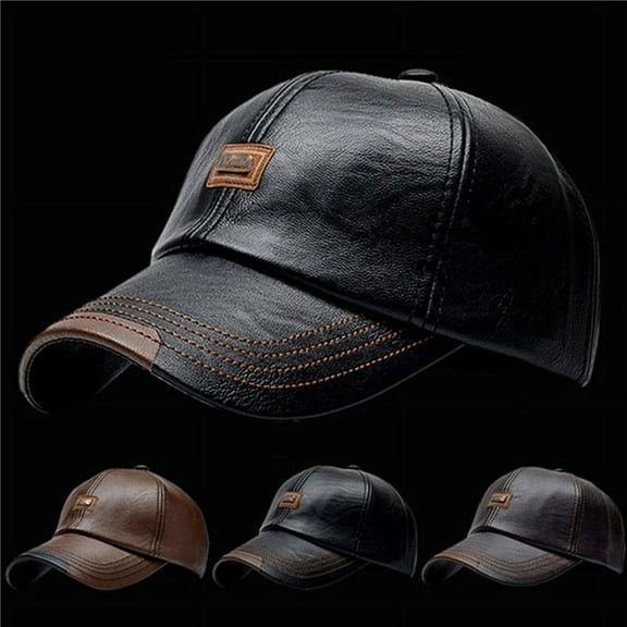 Men's Baseball Hat Leather Visor Cap European Fashion Minimalist Design Outdoor Sporty Casual Winter Autumn Style