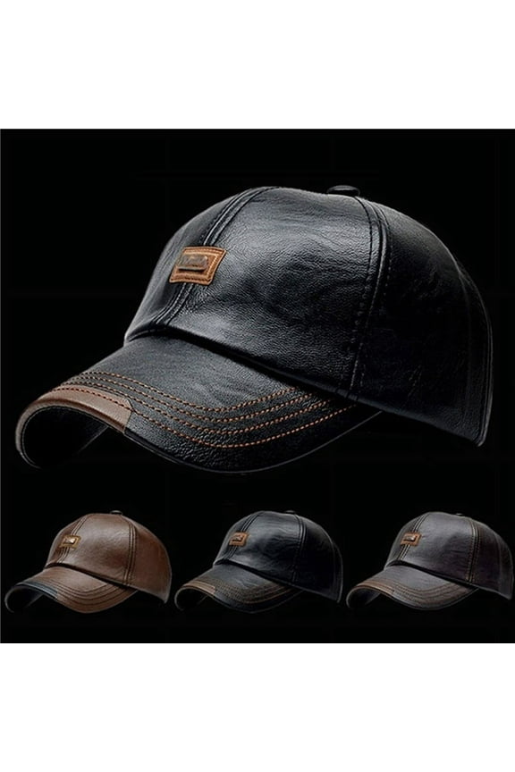 Men's Baseball Hat Leather Visor Cap European Fashion Minimalist Design Outdoor Sporty Casual Winter Autumn Style