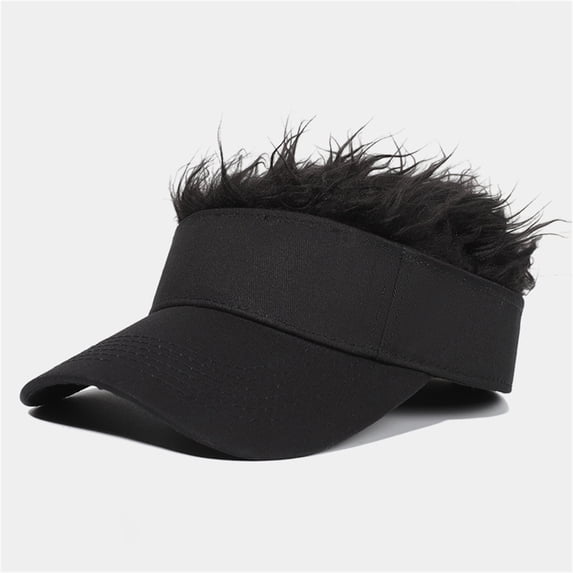 Men's Baseball Hat with Wig, Street Style Cap with Faux Hair Top on Crown, for Costume Party or Fashion Daily Wear in Summer or Spring Black