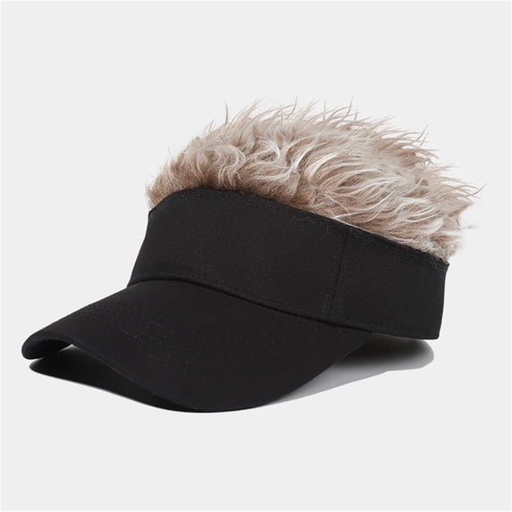 Men's Baseball Hat with Wig, Street Style Cap with Faux Hair Top on Crown, for Costume Party or Fashion Daily Wear in Summer or Spring Coffee