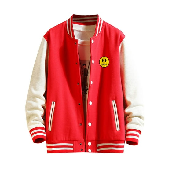 Men's Baseball Jackets Youth Street Print Men Coats Patchwork Sleeves Jacket With Pockets