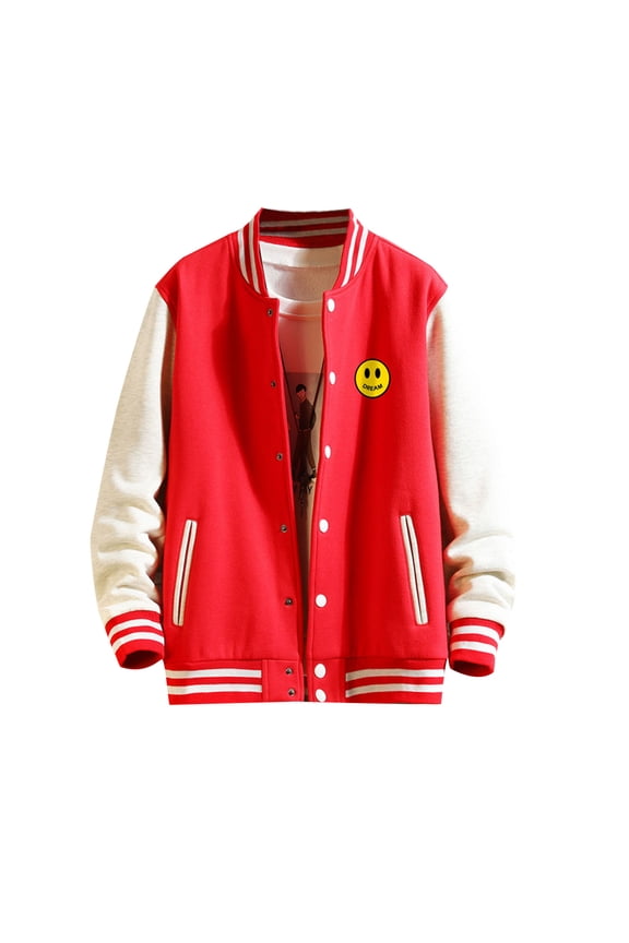 Men's Baseball Jackets Youth Street Print Men Coats Patchwork Sleeves Jacket With Pockets