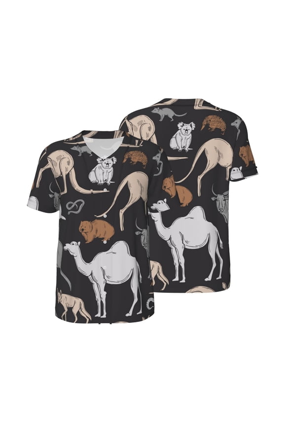 Men's Baseball Jersey Button Down Short Sleeve Hip Hop Fashion T-Shirt, Australian Animals Koala
