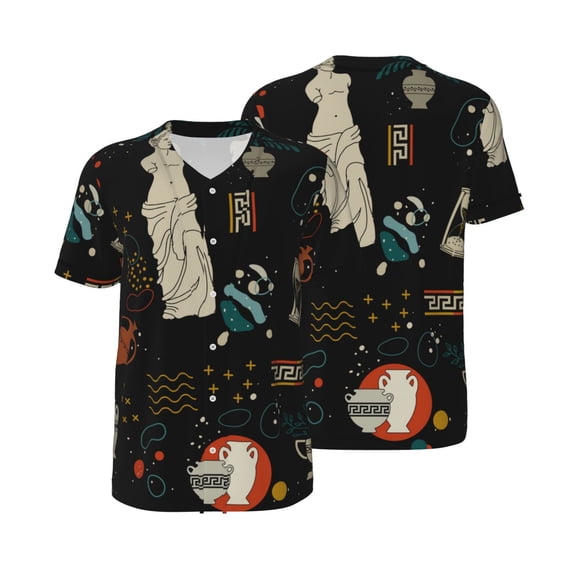 Men's Baseball Jersey Button Down Short Sleeve Hip Hop Fashion T-Shirt, Greek Antique Statues