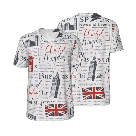 Men's Baseball Jersey Button Down Short Sleeve Hip Hop Fashion T-Shirt, Uk And London British Vintage Newspaper