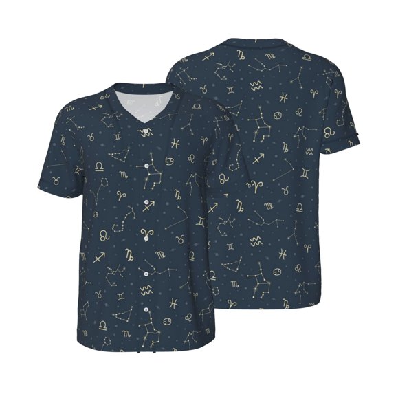 Men's Baseball Jersey Button Down Short Sleeve Hip Hop Fashion T-Shirt, Zodiac Symbols Star Constellation