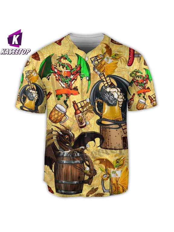 Men's Baseball Jersey Shirt Adult 3D Printing Shirt Beer Dragon Drunkgon Loves Beer Hip Ho