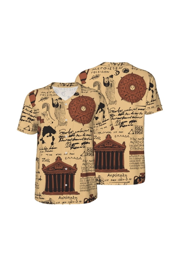 Men's Baseball Jersey Short Sleeve T Shirt 3D Summer Casual Tee Tops, Ancient Greece Vintage Acropolis