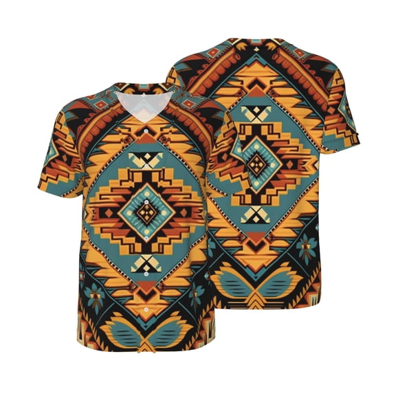 Men's Baseball Jersey Short Sleeve T Shirt 3D Summer Casual Tee Tops, Southwest Tribal Indian Geometric