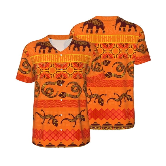 Men's Baseball Jersey Short Sleeve T Shirt 3D Summer Casual Tee Tops, Tribal Ethnic Elephant African Geometric Lizard