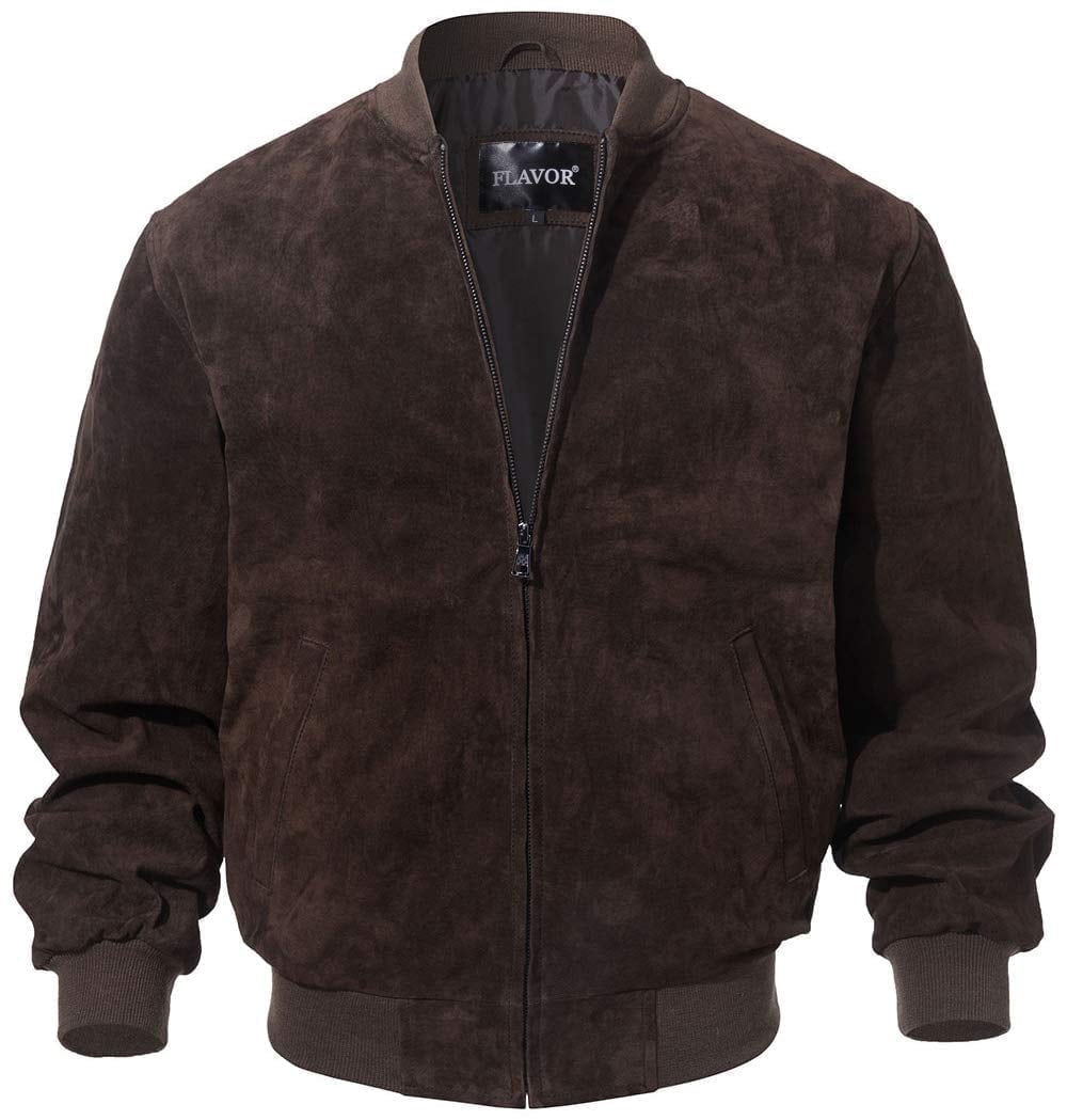 Men's Baseball Leather Jacket Vintage bomber Suede Jackets (2XL, Dark Borwn)