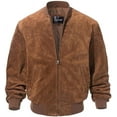 thumbnail image 1 of Men's Baseball Leather Jacket Vintage bomber Suede Jackets (L, Brown), 1 of 6