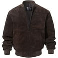 thumbnail image 1 of Men's Baseball Leather Jacket Vintage bomber Suede Jackets (L, Dark Borwn), 1 of 6