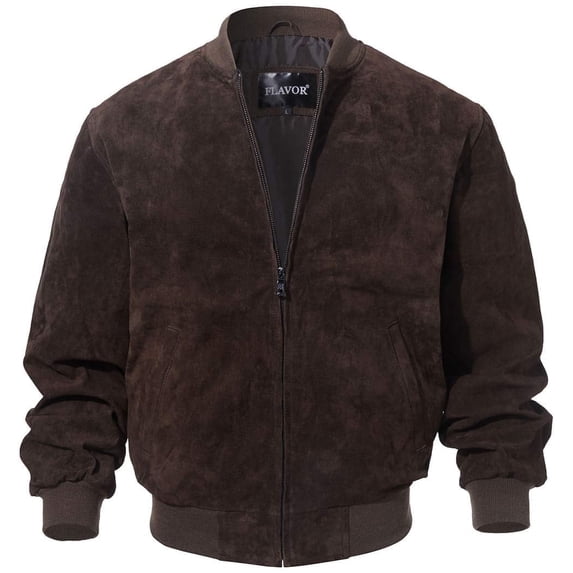 Men's Baseball Leather Jacket Vintage bomber Suede Jackets (L, Dark Borwn)
