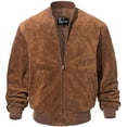 thumbnail image 1 of Men's Baseball Leather Jacket Vintage bomber Suede Jackets (M, Brown), 1 of 6