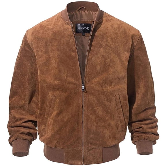 Men's Baseball Leather Jacket Vintage bomber Suede Jackets (XL, Brown)