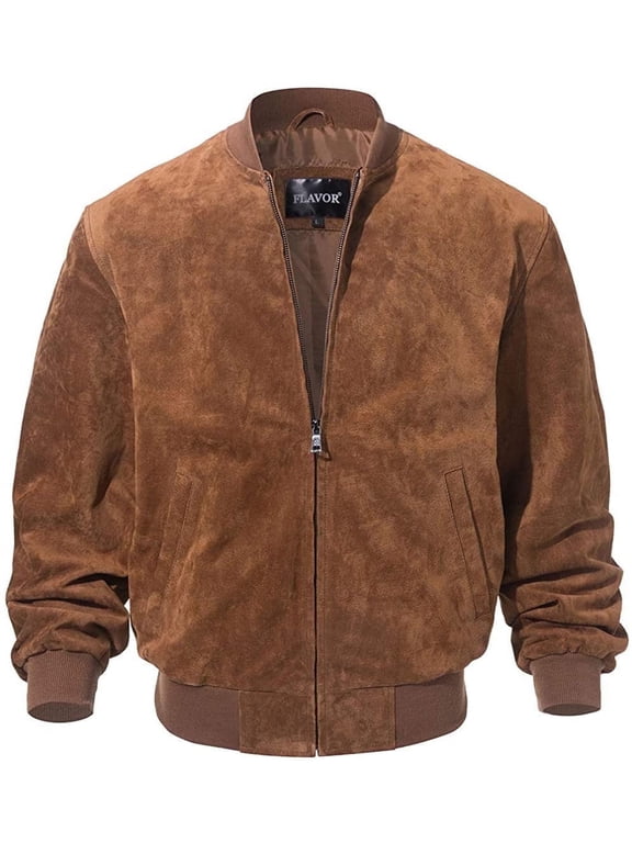 Men's Baseball Leather Jacket Vintage bomber Suede Jackets (XL, Brown)