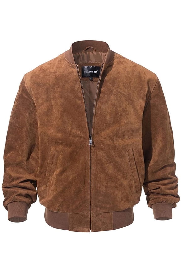 Men's Baseball Leather Jacket Vintage bomber Suede Jackets (XL, Brown)