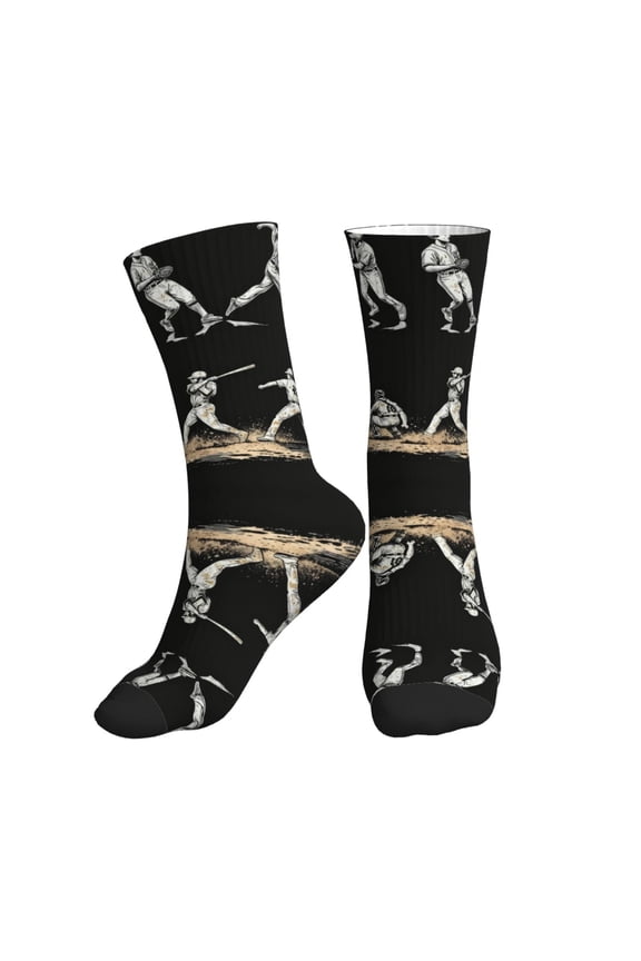 Men's Baseball Players Print Novelty Athletic Socks Women's Digital Printing Funky Patterned Crew Socks