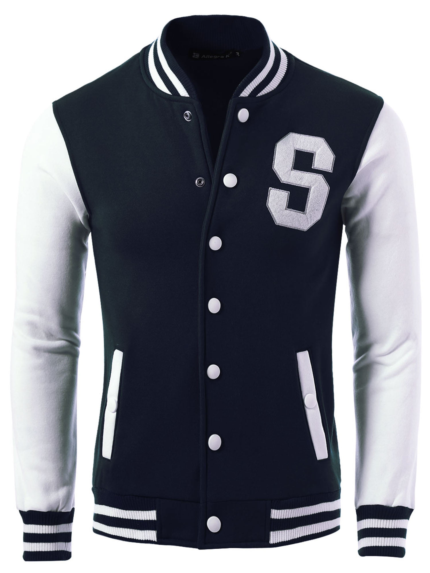 Men's Baseball School Varsity Buttons Letterman Bomber Jacket